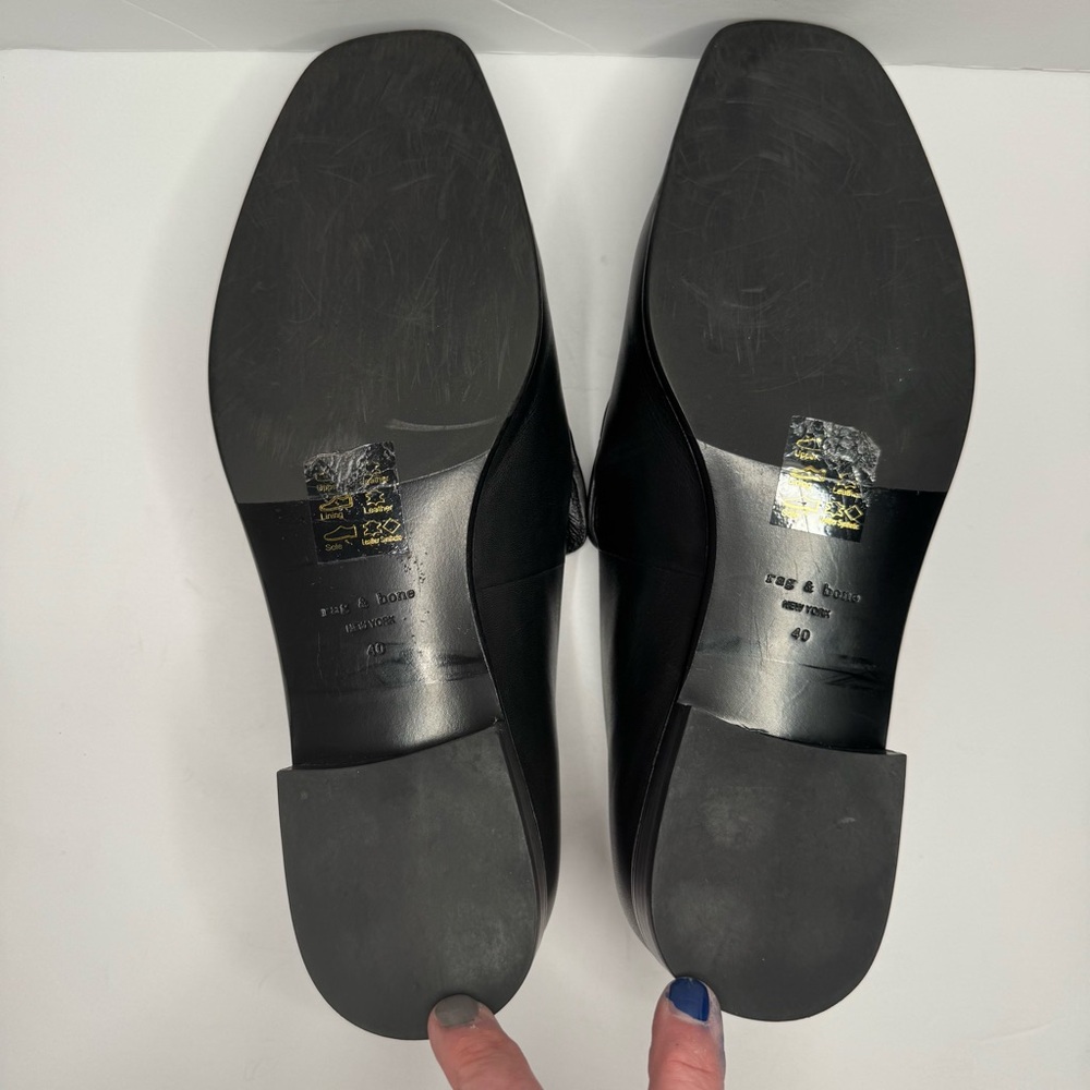 RAG & BONE Aslen Black Leather Loafer With Silver Chain Detail Square Toe Sz 40 - Picture 7 of 16